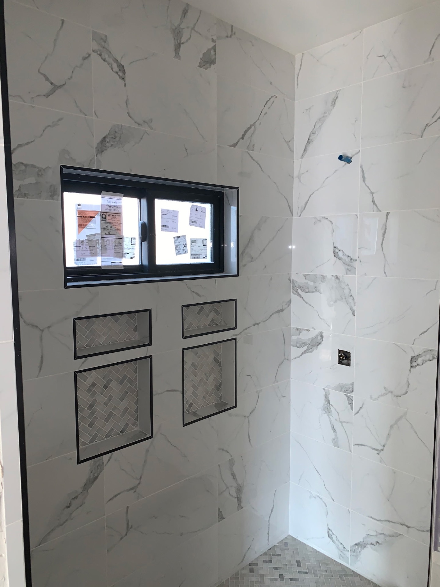 Custom marble shower build